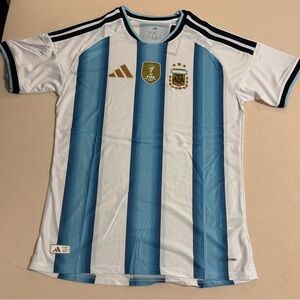 Adidas Argentina Mens Soccer Jersey - Sky Blue & White with Gold Accents